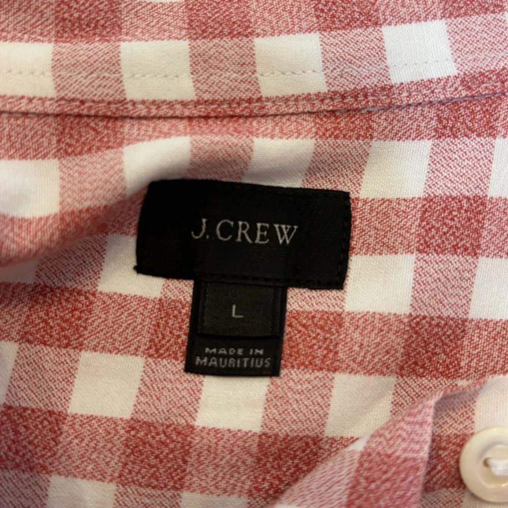 J. Crew Red & White Gingham Check Button Down Shirt Men’s L Long Sleeve Cotton